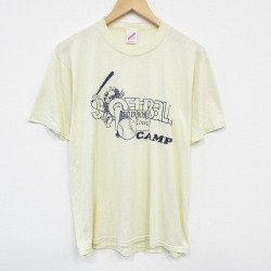 【50%OFF】L★古着 ジャージーズ 半袖 ビンテージ Tシャツ メンズ 80年代 80s ソフトボール クルーネック USA製 薄黄 イエロー 25aug08 中古