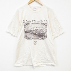 【50%OFF】XL★古着 半袖 ビンテージ Tシャツ メンズ 00年代 00s 汽車 コットン クルーネック 生成り 25aug08 中古