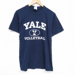 【50%OFF】M★古着 半袖 ビンテージ Tシャツ メンズ 00年代 00s イェール YALE コットン クルーネック 紺 ネイビー 25aug08 中古