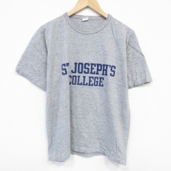 【50%OFF】L★古着 半袖 ビンテージ Tシャツ メンズ 90年代 90s カレッジ クルーネック グレー 霜降り 25aug09 中古