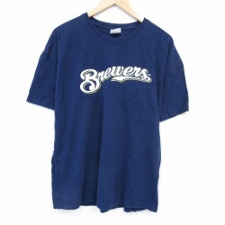 XL★古着 半袖 ビンテージ Tシャツ メンズ 00年代 00s Brewers 大きいサイズ コットン クルーネック 紺 ネイビー 25aug09 中古