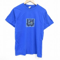 M★古着 半袖 ビンテージ Tシャツ メンズ 00年代 00s パックマン コットン クルーネック 青 ブルー 25aug09 中古