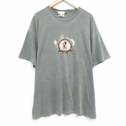 XL★古着 半袖 ビンテージ Tシャツ メンズ 00年代 00s ディズニー DISNEY ミッキー MICKEY MOUSE 刺繍 大きいサイズ コットン クルーネック 薄緑 グリーン 25aug09 中古