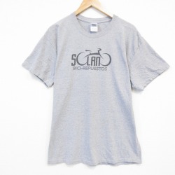 【50%OFF】L★古着 半袖 ビンテージ Tシャツ メンズ 00年代 00s 自転車 コットン クルーネック グレー 霜降り 25aug09 中古