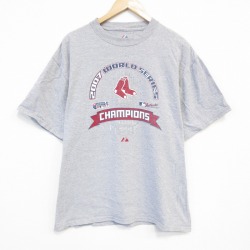 XL★古着 マジェスティック 半袖 ビンテージ Tシャツ メンズ 00年代 00s MLB ボストンレッドソックス クルーネック グレー 霜降り メジャーリーグ ベースボール 野球 25aug09 中古