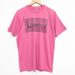 【50%OFF】L★古着 ヘインズ Hanes 半袖 ビンテージ Tシャツ メンズ 80年代 80s リンカーン クルーネック USA製 ピンク 25aug12 中古