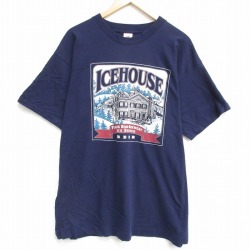 XL★古着 フルーツオブザルーム 半袖 ビンテージ Tシャツ メンズ 90年代 90s ビール 大きいサイズ コットン クルーネック USA製 紺 ネイビー 25aug12 中古