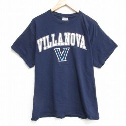 【50%OFF】L★古着 半袖 ビンテージ Tシャツ メンズ 00年代 00s V コットン クルーネック 紺 ネイビー 25aug12 中古