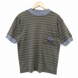 L★古着 半袖 ビンテージ Tシャツ メンズ 00年代 00s 胸ポケット付き クルーネック 濃緑 グリーン ボーダー 25aug13 中古