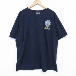 XL★古着 半袖 ビンテージ Tシャツ メンズ 00年代 00s ポリス 大きいサイズ コットン クルーネック 紺 ネイビー 25aug13 中古