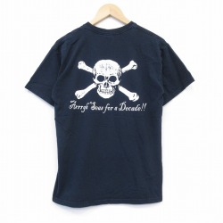 L★古着 半袖 ビンテージ Tシャツ メンズ 00年代 00s スカル コットン クルーネック 黒 ブラック 25aug13 中古
