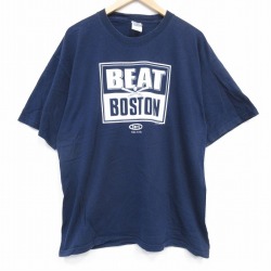 XL★古着 半袖 ビンテージ Tシャツ メンズ 00年代 00s BEAT 大きいサイズ コットン クルーネック 紺 ネイビー 25aug13 中古