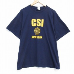 XL★古着 フルーツオブザルーム 半袖 ビンテージ Tシャツ メンズ 00年代 00s CSI 大きいサイズ コットン クルーネック 紺 ネイビー 25aug18 中古