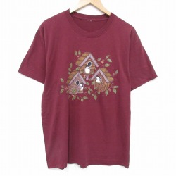 L★古着 半袖 ビンテージ Tシャツ メンズ 00年代 00s 鳥小屋 クルーネック エンジ 25aug19 中古