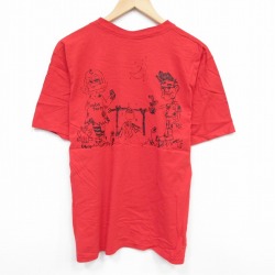 【50%OFF】L★古着 半袖 ビンテージ Tシャツ メンズ 00年代 00s キャンプ コットン クルーネック 赤 レッド 25aug28 中古