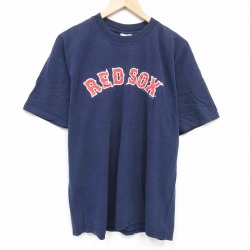 XL★古着 半袖 ビンテージ Tシャツ メンズ 00年代 00s MLB ボストンレッドソックス コットン クルーネック 紺 ネイビー メジャーリーグ ベースボール 野球 25aug28 中古