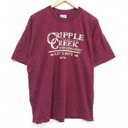 XL★古着 半袖 ビンテージ Tシャツ メンズ 00年代 00s クリプルクリーク コットン クルーネック カナダ製 エンジ 25aug28 中古