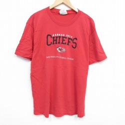 L★古着 リー Lee 半袖 ビンテージ Tシャツ メンズ 00年代 00s カンザスシティチーフス 刺繍クルーネック 赤 レッド アメフト スーパーボウル 25aug28 中古
