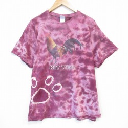 【50%OFF】XL★古着 半袖 ビンテージ Tシャツ メンズ 00年代 00s ニワトリ 大きいサイズ コットン クルーネック 薄エンジ タイダイ 25aug26 中古