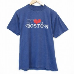 L★古着 半袖 ビンテージ Tシャツ メンズ 70年代 70s ボストン クルーネック USA製 薄紺 ネイビー 霜降り 25aug26 中古