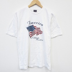 L★古着 半袖 ビンテージ Tシャツ メンズ 90年代 90s 星条旗 コットン クルーネック USA製 白 ホワイト 25sep01 中古