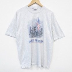 XL★古着 ヘインズ Hanes 半袖 ビンテージ Tシャツ メンズ 00年代 00s 星条旗 大きいサイズ クルーネック 薄グレー 霜降り 25sep01 中古