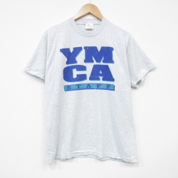 L★古着 半袖 ビンテージ Tシャツ メンズ 90年代 90s YMCA クルーネック USA製 薄グレー 霜降り 25sep02 中古