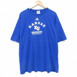 XL★古着 アディダス adidas 半袖 ビンテージ Tシャツ メンズ 00年代 00s カンザスジェイホークス 大きいサイズ コットン クルーネック 青 ブルー 25sep02 中古