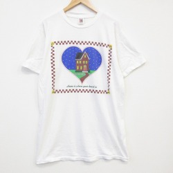 90s 半袖Tシャツ 家ハート ホワイト XL | 古着