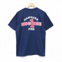 L★古着 フルーツオブザルーム 半袖 ビンテージ Tシャツ メンズ 00年代 00s ENG1INE クルーネック 紺 ネイビー 25sep02 中古