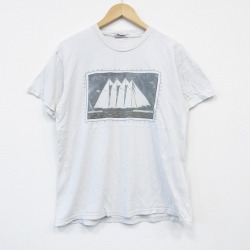 L★古着 半袖 ビンテージ Tシャツ メンズ 90年代 90s 船 コットン クルーネック USA製 薄ベージュ カーキ 25sep02 中古