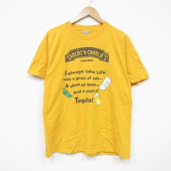 L★古着 半袖 ビンテージ Tシャツ メンズ 00年代 00s メッセージ コットン クルーネック 黄 イエロー 25sep05 中古