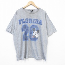 【20%OFF】XL★古着 半袖 ビンテージ Tシャツ メンズ 90年代 90s ディズニー DISNEY ミッキー MICKEY MOUSE 大きいサイズ クルーネック グレー 霜降り 25sep02 中古