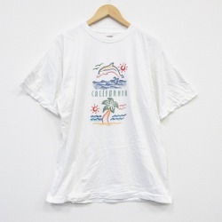 L★古着 半袖 ビンテージ Tシャツ メンズ 90年代 90s イルカ コットン クルーネック 白 ホワイト 25sep03 中古