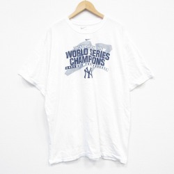 【20%OFF】XL★古着 ナイキ NIKE 半袖 ビンテージ Tシャツ メンズ 00年代 00s MLB ニューヨークヤンキース 大きいサイズ コットン クルーネック 白 ホワイト メジャーリーグ ベースボール 野球 25sep06 中古