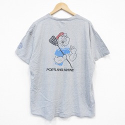 XL★古着 半袖 ビンテージ Tシャツ メンズ 90年代 90s ポパイ 大きいサイズ コットン クルーネック USA製 グレー 霜降り 25sep06 中古