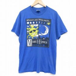 L★古着 ヘインズ Hanes 半袖 ビンテージ Tシャツ メンズ 90年代 90s 太陽 月 クルーネック 青 ブルー 25sep06 中古