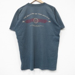 L★古着 半袖 ビンテージ Tシャツ メンズ 90年代 90s BATTLES クルーネック 緑 グリーン ボーダー 25sep08 中古