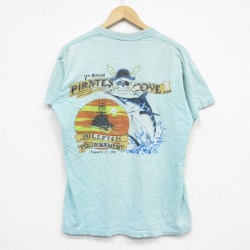L★古着 半袖 ビンテージ Tシャツ メンズ 90年代 90s パイレーツ カジキ 胸ポケット付き コットン クルーネック USA製 薄緑 グリーン 25sep09 中古