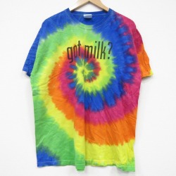 XL★古着 ヘインズ Hanes 半袖 ビンテージ Tシャツ メンズ 00年代 00s got milk コットン クルーネック 青他 ブルー タイダイ 25sep09 中古