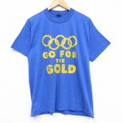 L★古着 フルーツオブザルーム 半袖 ビンテージ Tシャツ メンズ 90年代 90s ゴールド クルーネック USA製 青 ブルー 霜降り 25sep09 中古