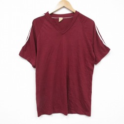 L★古着 半袖 ビンテージ Tシャツ メンズ 80年代 80s 無地 Vネック USA製 エンジ 25sep10 中古