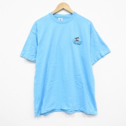 L★古着 半袖 ビンテージ Tシャツ メンズ 90年代 90s 島 コットン クルーネック USA製 水色 25sep10 中古