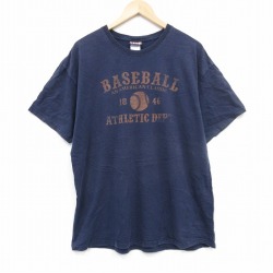 L★古着 半袖 ビンテージ Tシャツ メンズ 00年代 00s ベースボール コットン クルーネック 紺 ネイビー 25sep10 中古