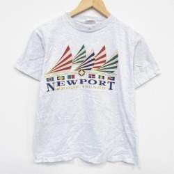 M★古着 半袖 ビンテージ Tシャツ メンズ 90年代 90s ニューポート コットン クルーネック 薄グレー 霜降り 25sep11 中古