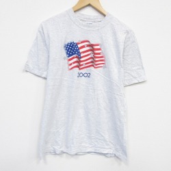 M★古着 半袖 ビンテージ Tシャツ メンズ 00年代 00s 星条旗 コットン クルーネック 薄グレー 霜降り 25sep11 中古