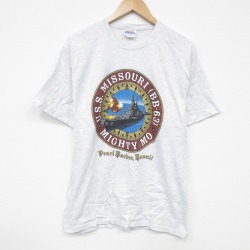 M★古着 ヘインズ Hanes 半袖 ビンテージ Tシャツ メンズ 00年代 00s 軍艦 コットン クルーネック 薄グレー 霜降り 25sep12 中古