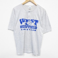 L★古着 半袖 ビンテージ Tシャツ メンズ 00年代 00s ウエスト ヘンリーネック グレー 霜降り 25sep13 中古