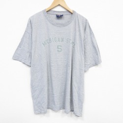 XL★古着 ジャンスポーツ 半袖 ビンテージ Tシャツ メンズ 90年代 90s ミシガン 大きいサイズ クルーネック USA製 グレー 霜降り 25sep13 中古