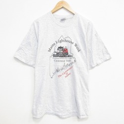XL★古着 ヘインズ Hanes 半袖 ビンテージ Tシャツ メンズ 00年代 00s ライトハウス コットン クルーネック 薄グレー 霜降り 25sep16 中古